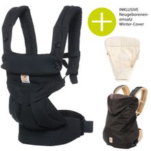 Baby Carrier 360 from birth incl. newborn insert Easy Snug Natural & 2 in 1 Winter Cover - Pure Black