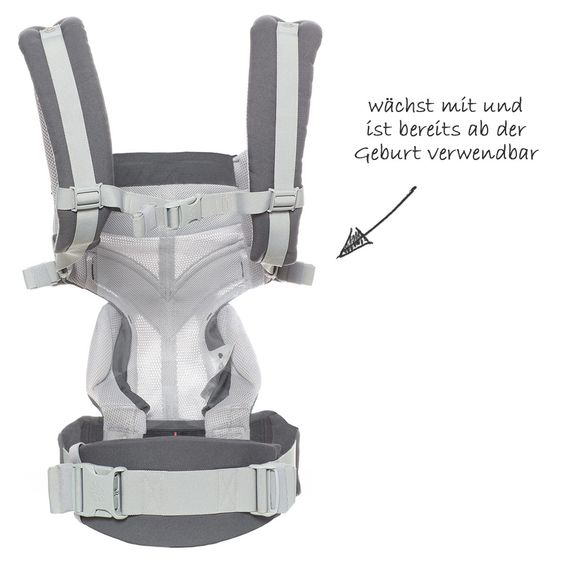 Ergobaby Babytrage Omni 360 Cool Air Mesh für 4 Tragepositionen mit Lordosestütze - Carbon Grey