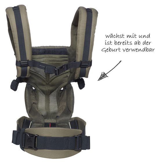 Ergobaby Babytrage Omni 360 Cool Air Mesh für 4 Tragepositionen mit Lordosestütze - Khaki Green