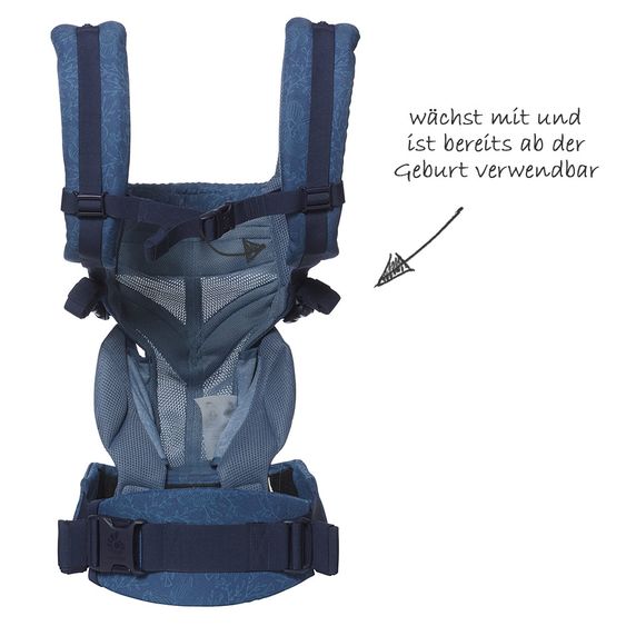 Ergobaby Babytrage Omni 360 Cool Air Mesh mit 4 Tragepositionen mit Lordosestütze - Blue Blooms