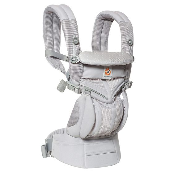 Ergobaby Babytrage Omni 360 Cool Air Mesh mit 4 Tragepositionen mit Lordosestütze - Grey Pink Dots