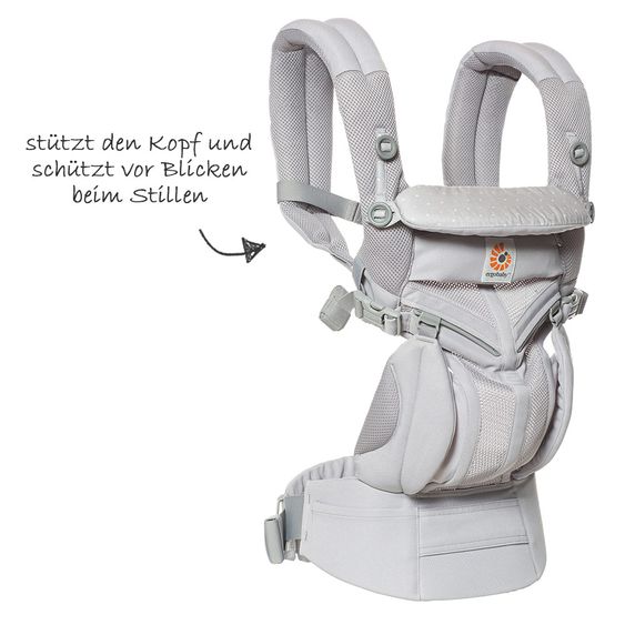 Ergobaby Babytrage Omni 360 Cool Air Mesh mit 4 Tragepositionen mit Lordosestütze - Grey Pink Dots