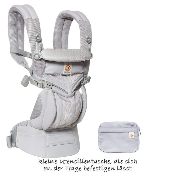 Ergobaby Babytrage Omni 360 Cool Air Mesh mit 4 Tragepositionen mit Lordosestütze - Grey Pink Dots