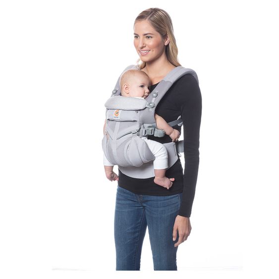 Ergobaby Babytrage Omni 360 Cool Air Mesh mit 4 Tragepositionen mit Lordosestütze - Grey Pink Dots