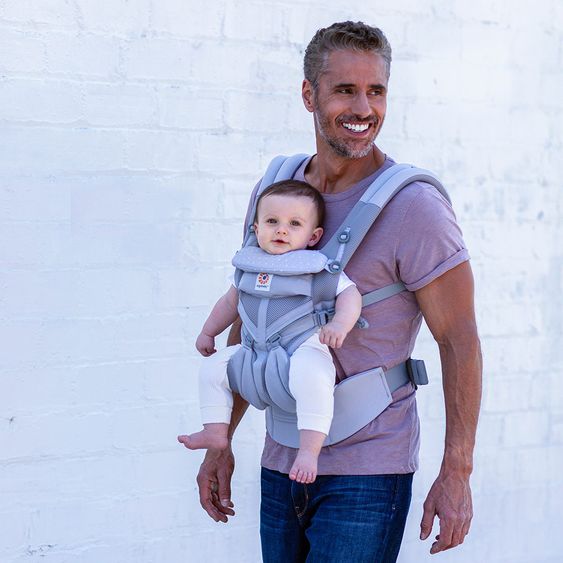 Ergobaby Babytrage Omni 360 Cool Air Mesh mit 4 Tragepositionen mit Lordosestütze - Grey Pink Dots