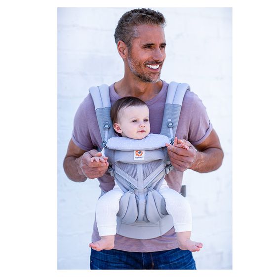 Ergobaby Babytrage Omni 360 Cool Air Mesh mit 4 Tragepositionen mit Lordosestütze - Grey Pink Dots