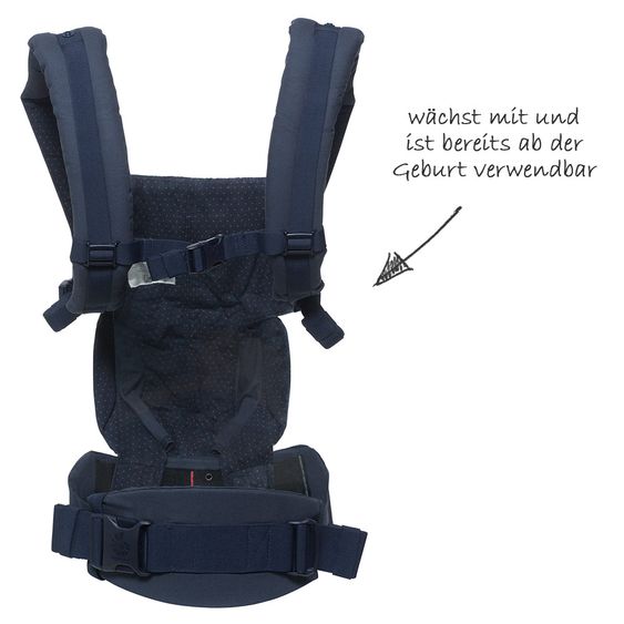 Ergobaby Babytrage Omni 360 für 4 Tragepositionen mit Lordosestütze - Navy Mini Dots