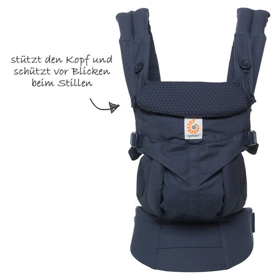 Ergobaby Babytrage Omni 360 für 4 Tragepositionen mit Lordosestütze - Navy Mini Dots