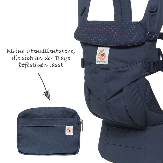Ergobaby Babytrage Omni 360 für 4 Tragepositionen mit Lordosestütze - Navy Mini Dots