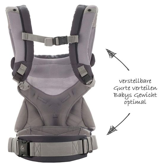Ergobaby Babytrage-Set 360 Cool Air Mesh für 4 Tragepositionen inkl. Neugeboreneneinsatz Cool Air Snug Grey - Carbon Grey