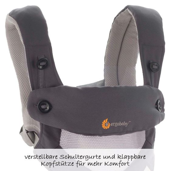 Ergobaby Babytrage-Set 360 Cool Air Mesh für 4 Tragepositionen inkl. Neugeboreneneinsatz Cool Air Snug Grey - Carbon Grey
