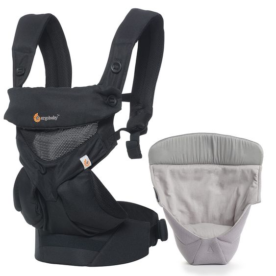 Ergobaby Babytragen-Set 360 Cool Air Mesh Paket von Geburt an inkl. Neugeboreneneinsatz Cool Air Easy Snug Natural - Onyx Black