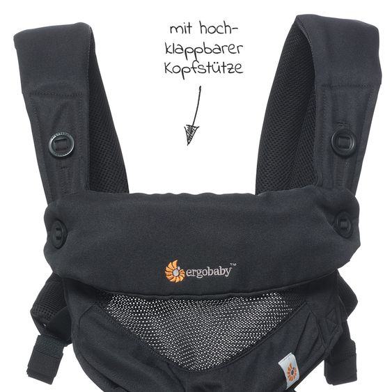 Ergobaby Babytragen-Set 360 Cool Air Mesh Paket von Geburt an inkl. Neugeboreneneinsatz Cool Air Easy Snug Natural - Onyx Black