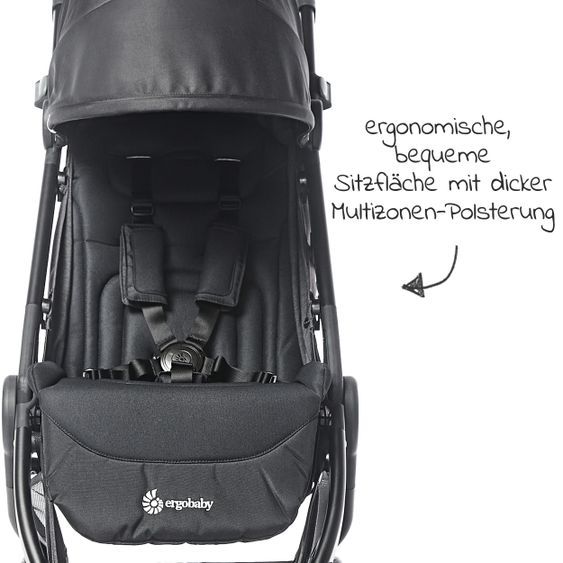 Ergobaby Buggy & Sportwagen Metro+  ab Geburt bis 4 Jahre (22 kg) mit nur 7,8 kg inkl. Regenschutz - Black