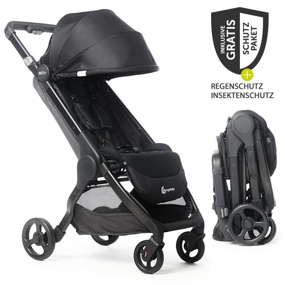 Ergobaby Passeggino Metro+ dalla nascita ai 4 anni (22 kg) con soli 7,8 kg incluso il pacchetto accessori XXL - Nero