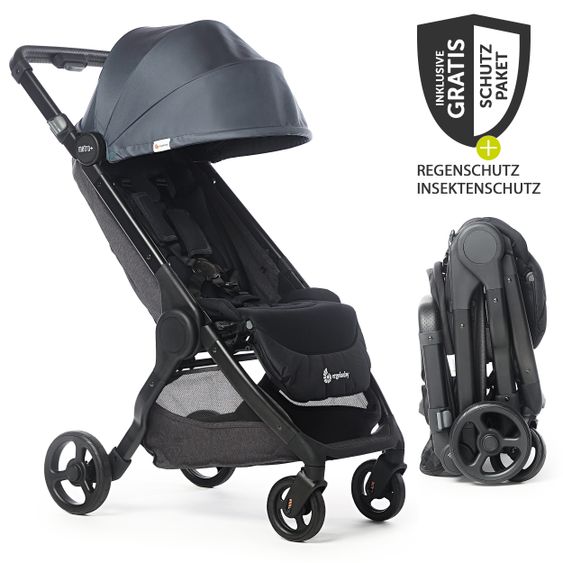 Ergobaby Buggy & Sportwagen Metro+ ab Geburt bis 4 Jahre (22 kg) mit nur 7,8 kg inkl. XXL-Zubehörpaket - Slate Grey