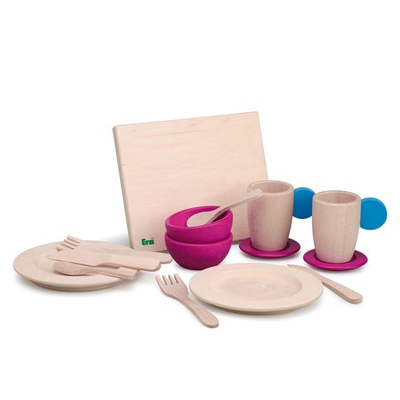 Erzi 15-tlg. Geschirrset - Natur Pink Blau