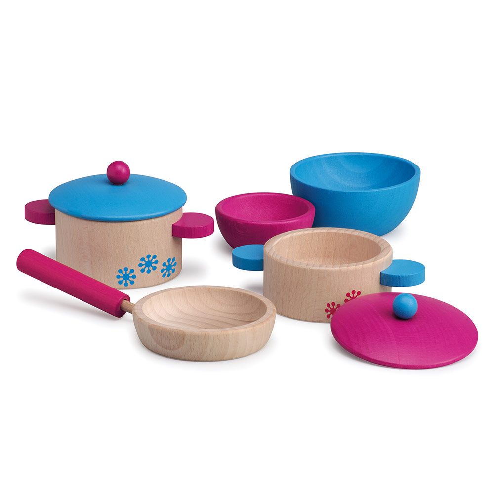 Erzi 7-tlg. Kochset - Natur Pink Blau