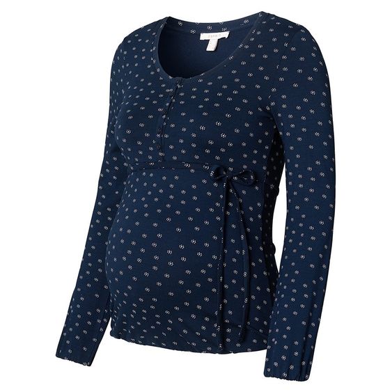 Esprit Langarmshirt mit Stillfunktion - Blumen Dunkelblau - Gr. S