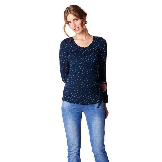 Esprit Langarmshirt mit Stillfunktion - Blumen Dunkelblau - Gr. S
