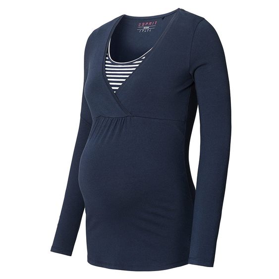 Esprit Long sleeve shirt with breastfeeding function striped insert - Dark blue - Size XL