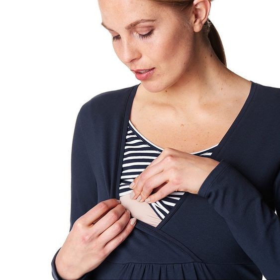 Esprit Long sleeve shirt with breastfeeding function striped insert - Dark blue - Size XL