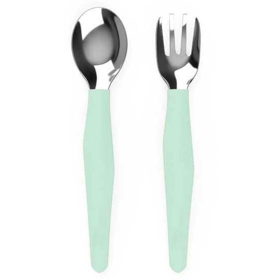 Everyday Baby 2 pezzi di posate da mangiare in acciaio inox con manico in silicone - Verde menta