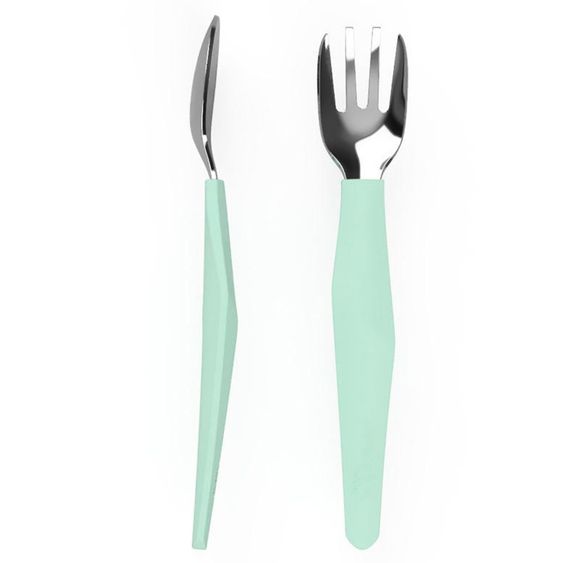 Everyday Baby 2 pezzi di posate da mangiare in acciaio inox con manico in silicone - Verde menta