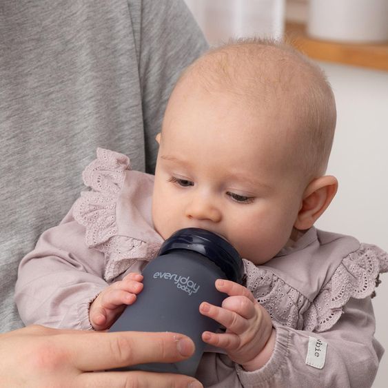 Everyday Baby Glass bottle with silicone jacket and heat sensor 150 ml - silicone size S - Blueberry