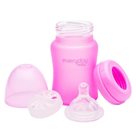 Everyday Baby Glas-Flasche mit Silikonmantel und Wärmesensor 150 ml - Silikon Gr. S - Pink