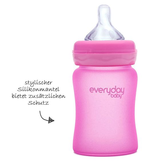 Everyday Baby Glas-Flasche mit Silikonmantel und Wärmesensor 150 ml - Silikon Gr. S - Pink