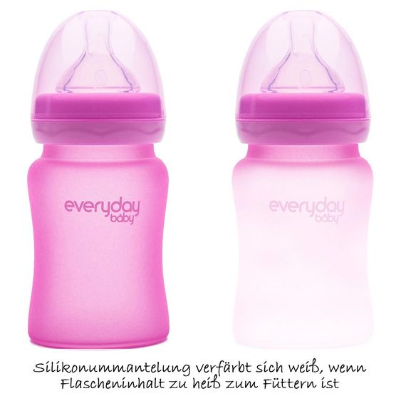 Everyday Baby Glas-Flasche mit Silikonmantel und Wärmesensor 150 ml - Silikon Gr. S - Pink