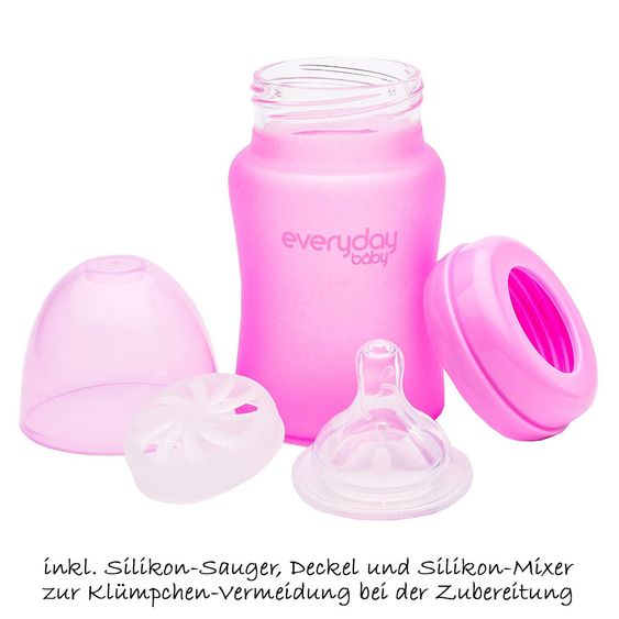 Everyday Baby Glas-Flasche mit Silikonmantel und Wärmesensor 150 ml - Silikon Gr. S - Pink