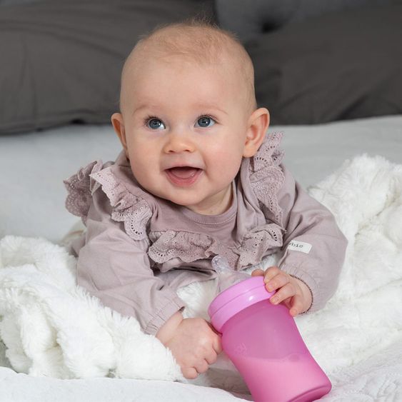 Everyday Baby Glas-Flasche mit Silikonmantel und Wärmesensor 150 ml - Silikon Gr. S - Pink