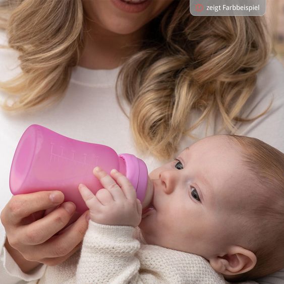 Everyday Baby Glas-Flasche mit Silikonmantel und Wärmesensor 150 ml - Silikon Gr. S - Turquoise