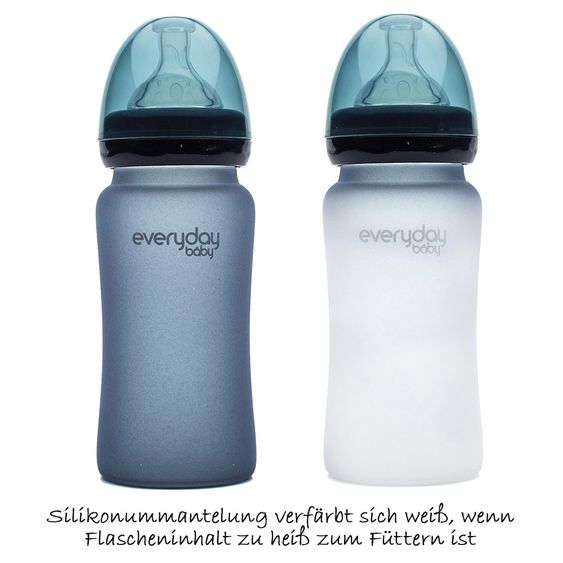 Everyday Baby Glas-Flasche mit Silikonmantel und Wärmesensor 240 ml - Silikon Gr. M - Blueberry