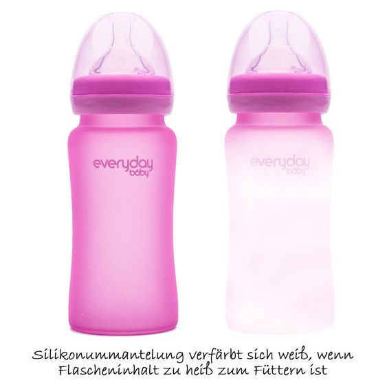 Everyday Baby Glass bottle with silicone jacket and heat sensor 240 ml - silicone size M - Pink
