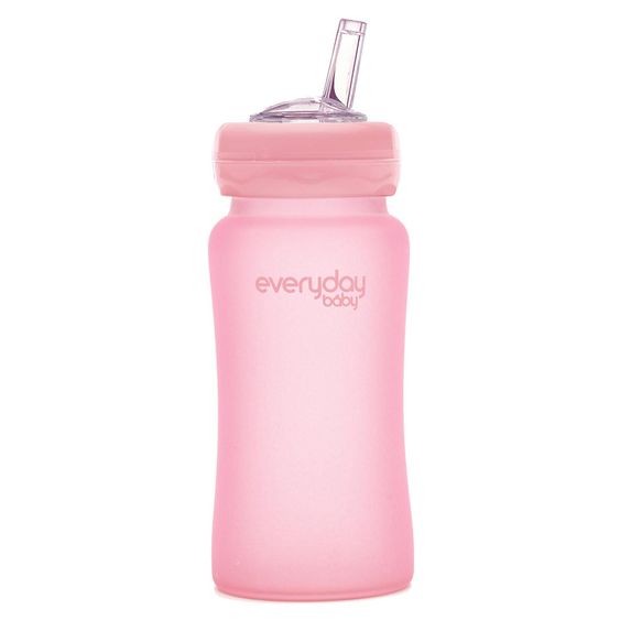 Everyday Baby Glas-Trinkbecher Straw Cup mit Silikonmantel 240 ml - Rose Pink