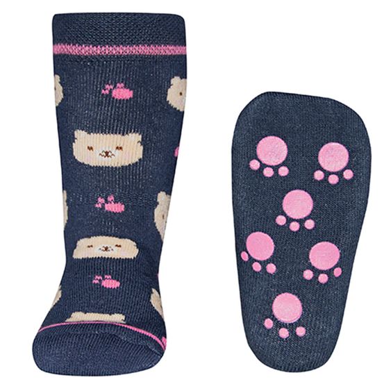 Ewers ABS Socken - Bär Dunkelblau Pink - Gr. 18/19
