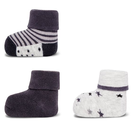 Ewers Erstlingssocken 3er Pack - Anthrazit Grau Offwhite - Gr. 0 - 4 Monate