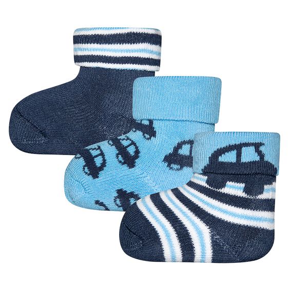 Ewers Erstlingssocken 3er Pack - Autos - Blau - Gr. 0 - 4 Monate