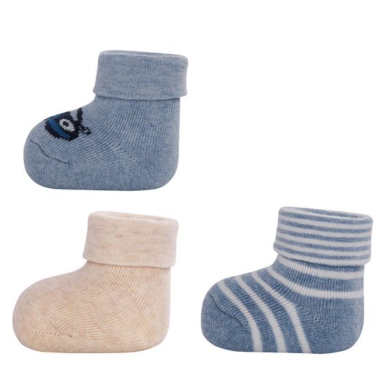Ewers Erstlingssocken 3er Pack - Blau Beige - Gr. 0 - 4 Monate
