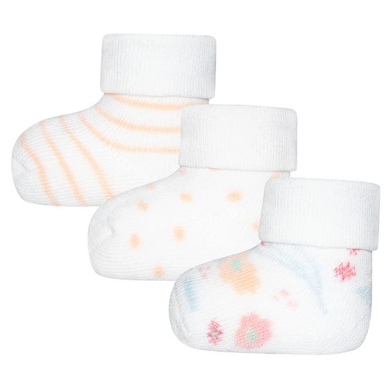 Ewers Erstlingssocken 3er Pack - Blümchen - Weiß - Gr. 0 - 4 Monate
