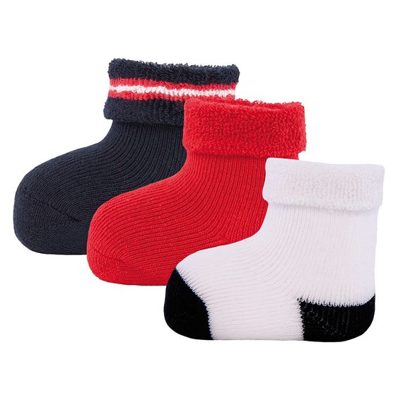 Ewers Erstlingssocken 3er Pack - Gr. 0 - 4 Monate - Rot Marine Offwhite