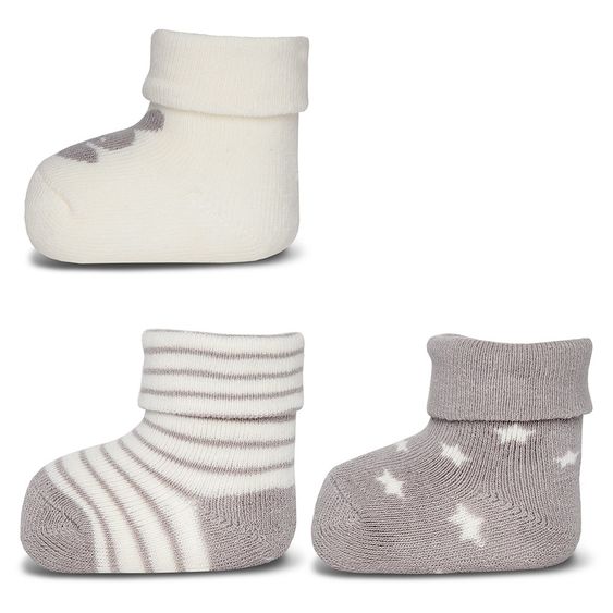 Ewers Erstlingssocken 3er Pack - Grau Offwhite - Gr. 0 - 4 Monate