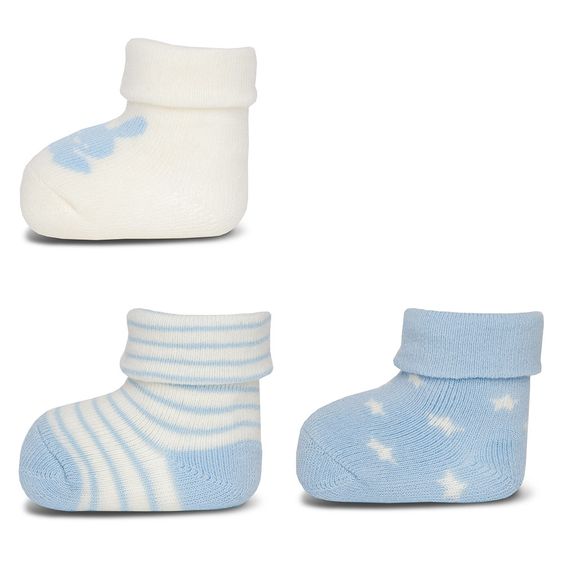 Ewers Erstlingssocken 3er Pack - Hellblau Offwhite - Gr. 0 - 4 Monate