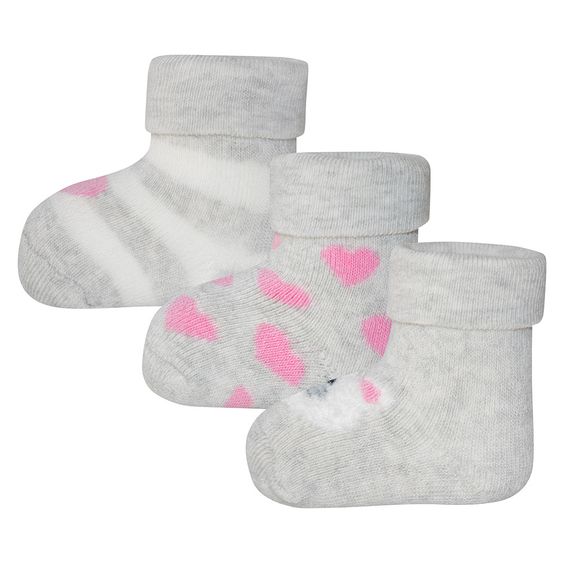 Ewers Erstlingssocken 3er Pack Herzen Katze - Grau Melange Rosa