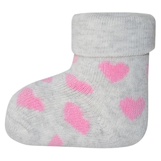 Ewers Erstlingssocken 3er Pack Herzen Katze - Grau Melange Rosa