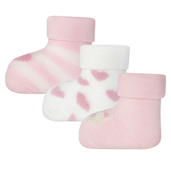 Ewers Erstlingssocken 3er Pack Herzen Katze - Rosa Weiß