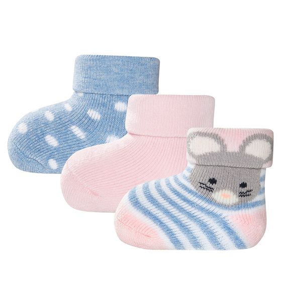 Ewers Erstlingssocken 3er Pack - Maus - Blau Rosa - Gr. 0 - 4 Monate